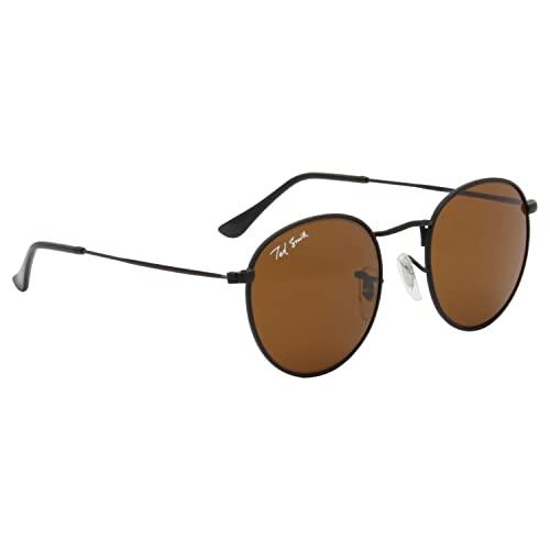 ted smith latest and stylish round sunglasses for men women | full rim & 100% uv protection | brown lens & metal frame | small | (50-21-138)