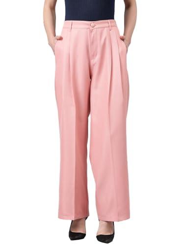 kotty women's regular fit pink viscose rayon trousers