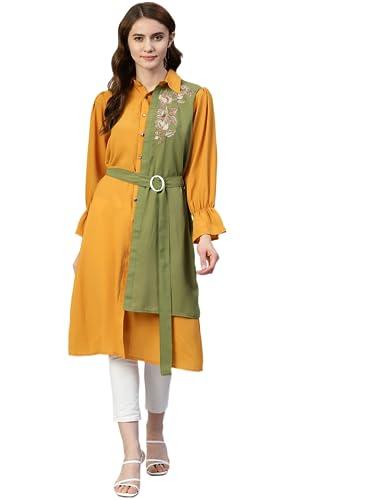 jainish women embroiderd shirt style top (yellow, s)