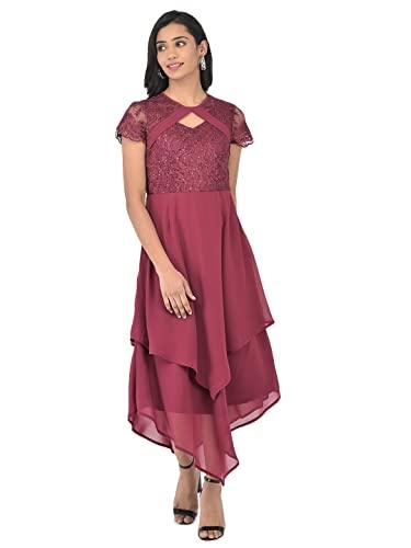 latin quarters women wine short sleeve with keyhole neck asymmetric dress