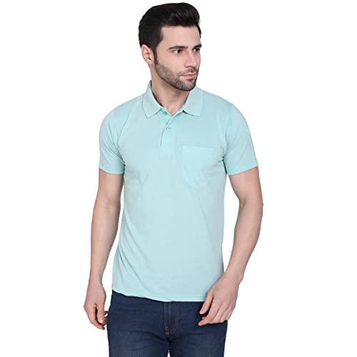 men's polo shirt with pocket, short sleeve, black (medium, light green)