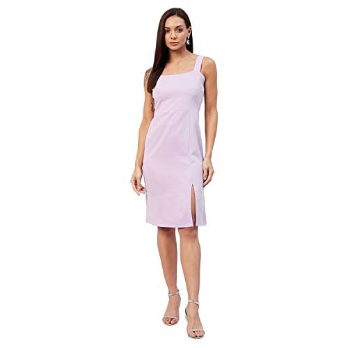 marie claire women casual lavender colour knee length solid dress