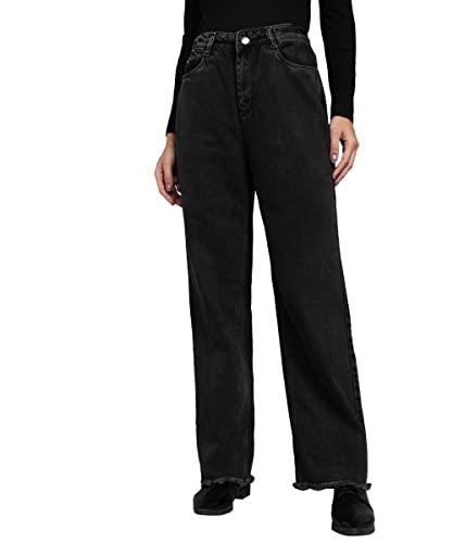 urbano fashion women's black regular fit wide leg washed jeans (womjeandm-002-black-34)