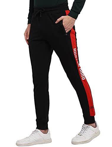 alan jones clothing men's cotton solid slim fit side panel joggers track pants (jog21-p110_black_l)