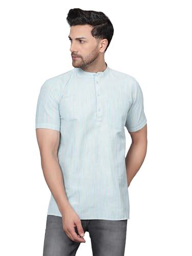 latest chikan men's cotton regular striped short kurta half sleeves - casual ethnic wear