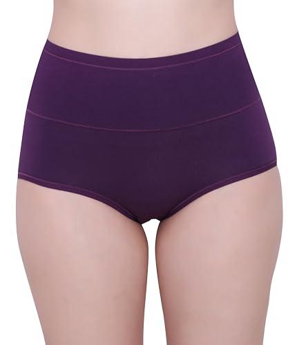 glamoras® women's cotton spandex high waist panty/tummy control panty, size: l-xl (l, purple)