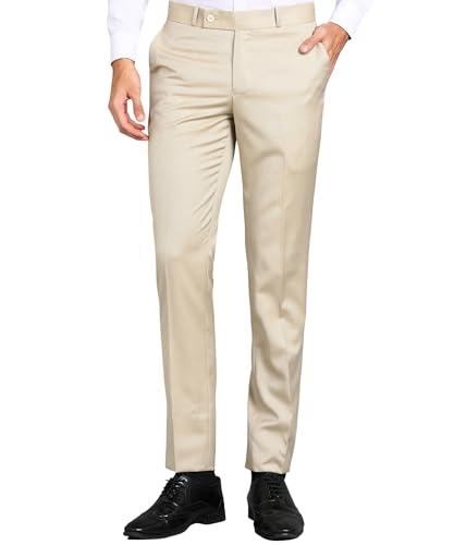 ghpc stylish slim fit beige polyester formal pant for men | mens fashion pin checks wear dress trousers pants for office or party (ft100201 36)