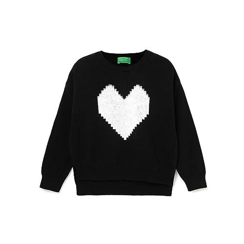 united colors of benetton girl's boxy fit crew neck knitted sweater (size: 8-9 years)-23a1phrttr13i100 black