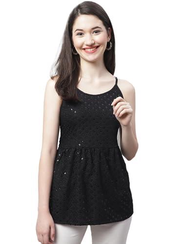 jainish women's chikankari sequen work empire top (black, xs)