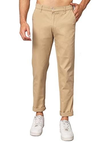 peppyzone men's straight fit stretchable casual trousers (m, beige)