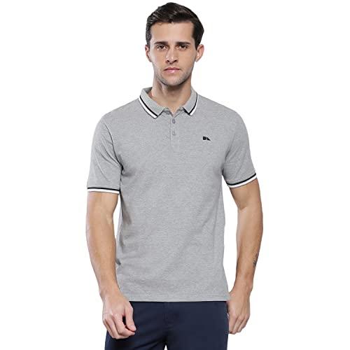 dennis lingo men’s casual half sleeves slim fit solid cotton polo neck t-shirt (grey, large)