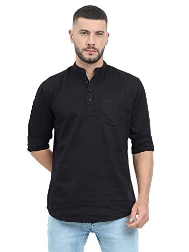 miraan men's casual cotton short slim fit shirt with mandarin collar (black xxxxl, xxxx-large, black)