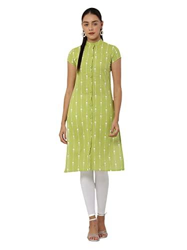 see designs women lime green & white khari print straight kurta - sd1602l