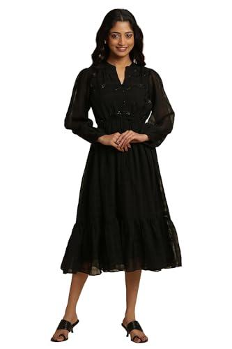 w for woman women's georgette a-line calf length dress (23auw10307-820754_black_8)