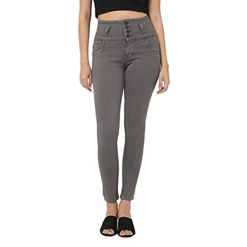 reelize - denim jeans for women high waist - normal size - 4 button high waist - skin fit, ankle length - ideal for party/office/casual wear - grey - size 34 - (t50005-34)