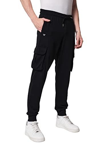 fflirtygo men's slim fit track pants | joggers for men | 4 pockets | black joggers for men | mens cargo style joggers for men