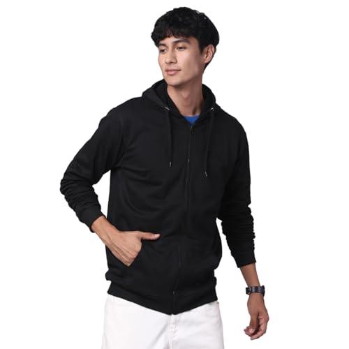 adro mens cotton solid zipper hoodie sweatshirts (zh23-pln-bl_black_xl)