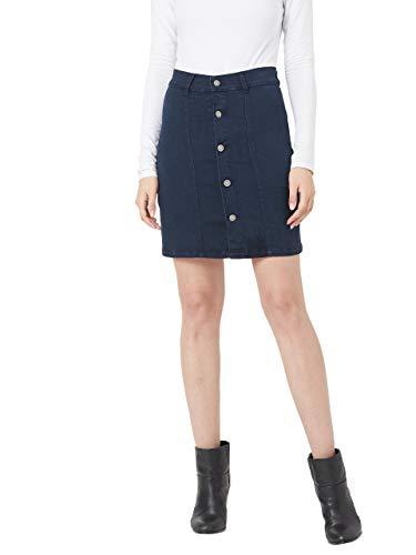 miss chase women's navy blue a-line mini denim skirt(mcss20den11-06-71-26,navy blue,26)