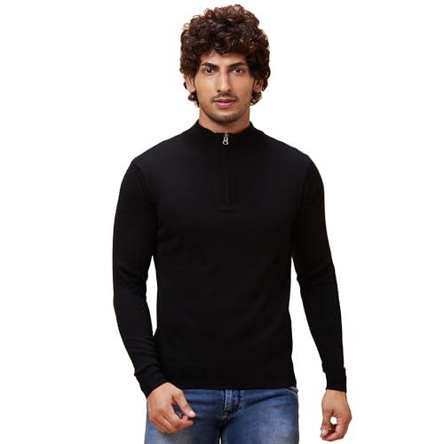 globus men black solid casual pullover sweater-3638159005