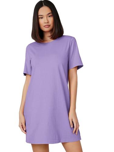 aahwan lavendar solid round neck short sleeve tee dress for women's & girl's (278-sb-l)