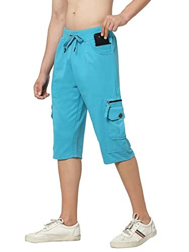 uzarus men's cargo capri shorts with 9 pockets (l, turquoise blue)