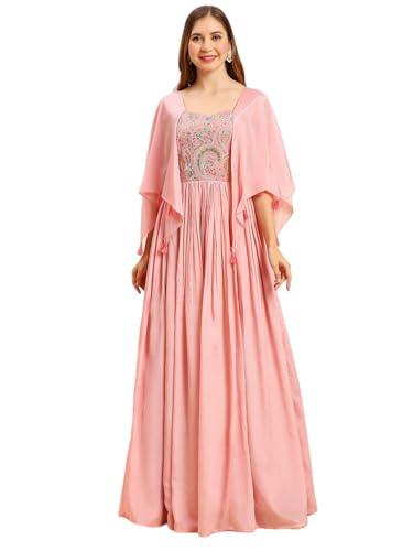 madhuram women's chinon gown for women ethnic with embroidery work long gown(m-2456 baby pink_x-large)