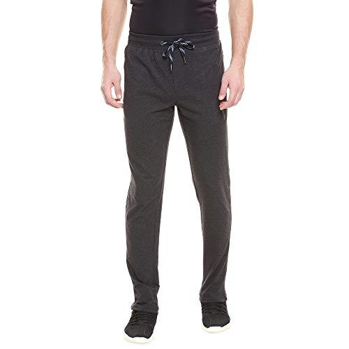 van heusen athleisure men regular fit trackpants - cotton rich - smart tech, easy stain release, anti stat, ultra soft, moisture wicking_50052_charcoal melange_l