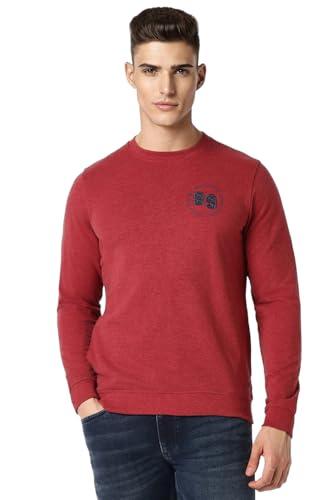 peter england men's polycotton asymmetric neck sweatshirt (pjstaslf347167_red