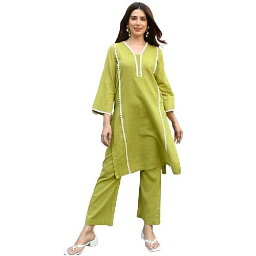 anni designer women's cotton blend solid ethnic co-ord set (thara mehandi_l_green_large)