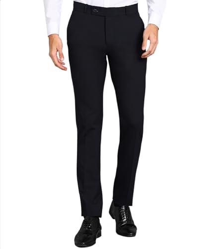 ghpc stylish slim fit navy blue polyester lycra stretchable formal pant for men | mens fashion plain solid wear dress trousers pants for office or party (ft100406 42)