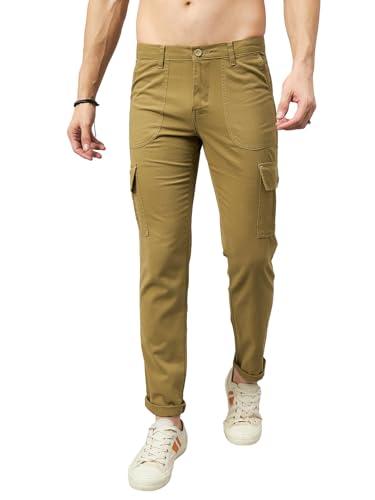 studio nexx men's straight fit khaki cotton cargo trouser - ct01_newkhaki_42