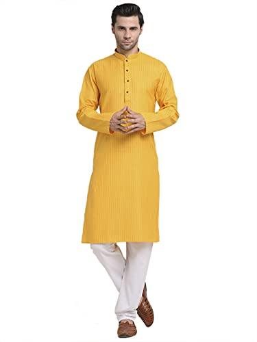 kraft india men cotton striped mustard kurta pyjama set size xx-large