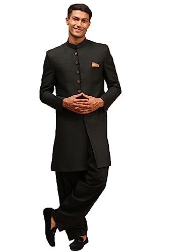 vastramay men's black silk blend sherwani set_vasmiw032blnptybl_40