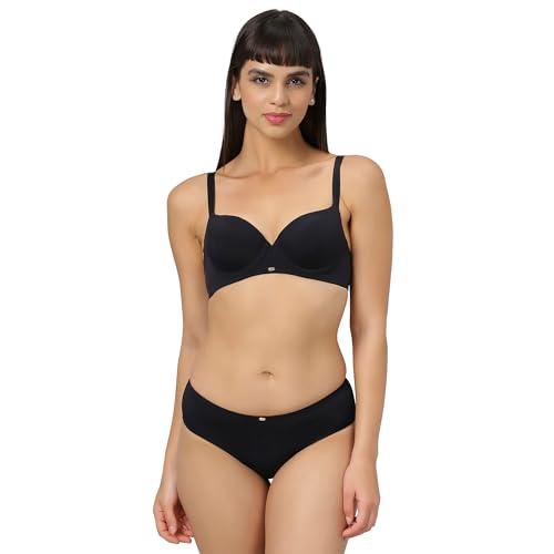 soie women's padded wired medium coverage t-shirt bra with high rise full coverage brief (set cb-135/1134 black 36b/l-a)