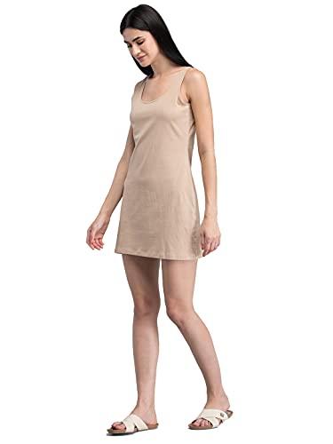 fablestreet women's cotton knitted slip midi dress - nude (kndr396nude-l)