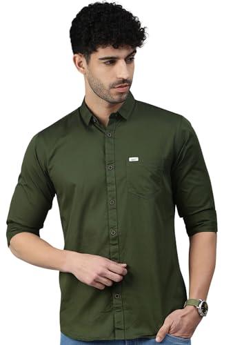 majestic man classic slim fit pure cotton casual shirt (medium, olive, men)