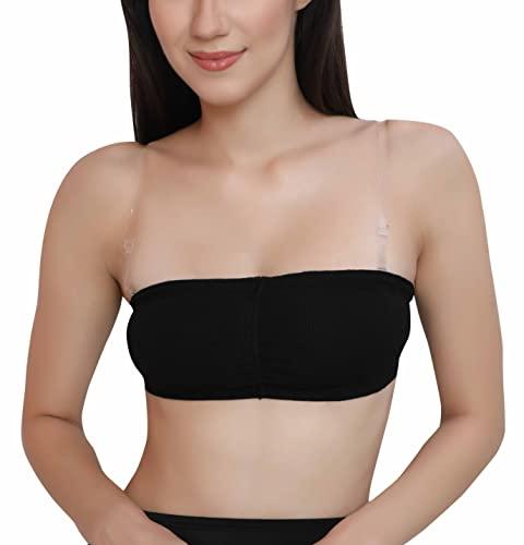 glamoras women nylon spandex padded wire free seamless strapless back hook tube bandeau bra with removable pads, free size, black