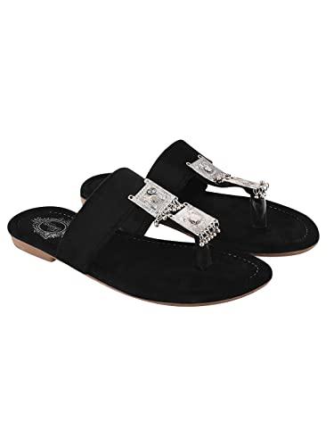 shoetopia ethnic jewel detailed black flats for women & girls /uk4