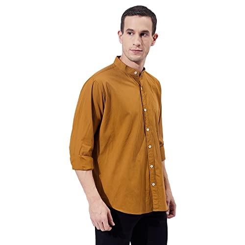 ben martin men's slim fit mandarin collar full sleeve cotton casual shirt khakhi, extra large