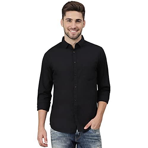 dennis lingo men's cotton black solid casual shirt (c301_black_m)