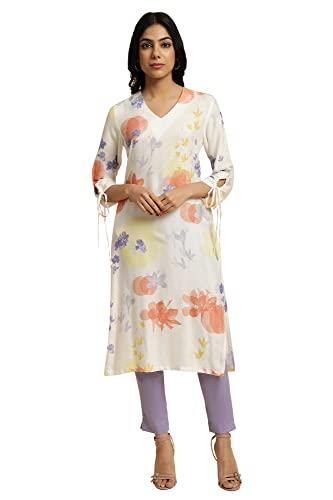 w for woman women's rayon kurta & slim pant (23fews19358-121022_ecru