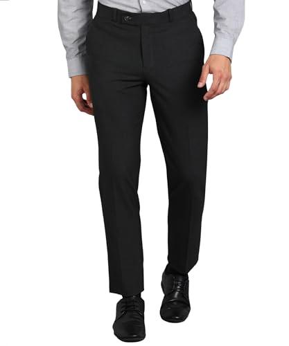 ghpc stylish slim fit dark grey polyester lycra stretchable formal pant for men | mens fashion plain solid wear dress trousers pants for office or party (ft100304 32)