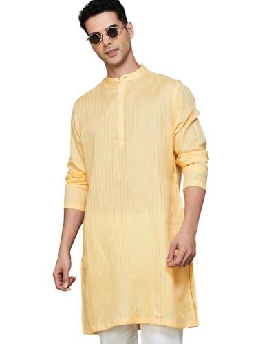 melange by lifestyle men's cotton regular kurta (1000012831886 yellow