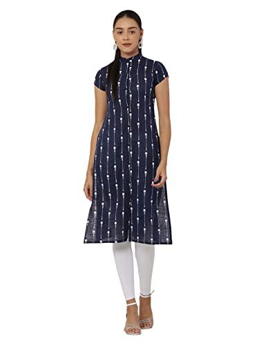 see designs women navy blue & white khari print straight kurta - sd1600l