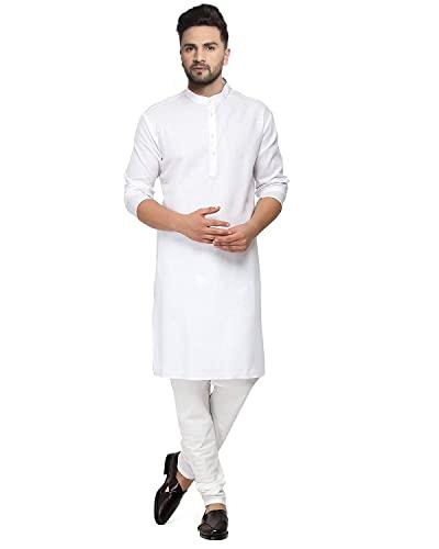 gauri laxmi enterprise men's cotton blend printed straight kurta (pln k wht 38_plain white