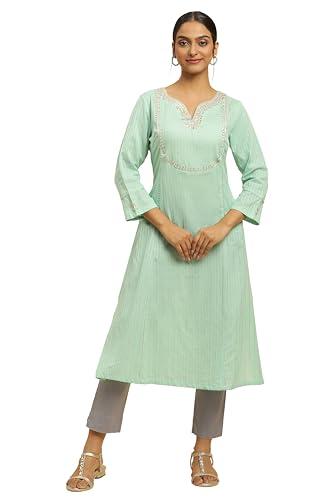 w for woman women's cotton solid regular kurta (23auw19871-220625_mint blue_10)