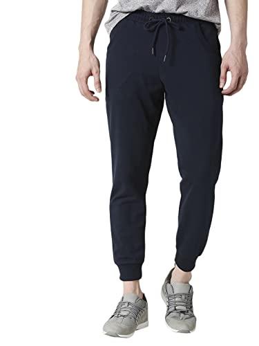 bewakoof men navy blue casual jogger pant, medium