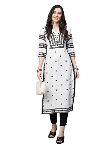 anni designer women's cotton blend embroidered straight kurta (stho-white-nw2_xl_white_x-large)