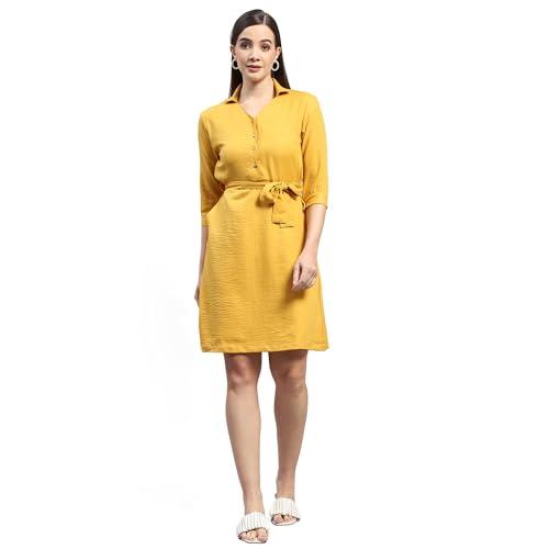 monte carlo womens yellow solid 3/4th sleeve collared tunic dress (224065584-2-42)