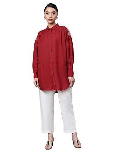 linen club woman red solid tunic (size: 2xl)-lcwess22tufred0085